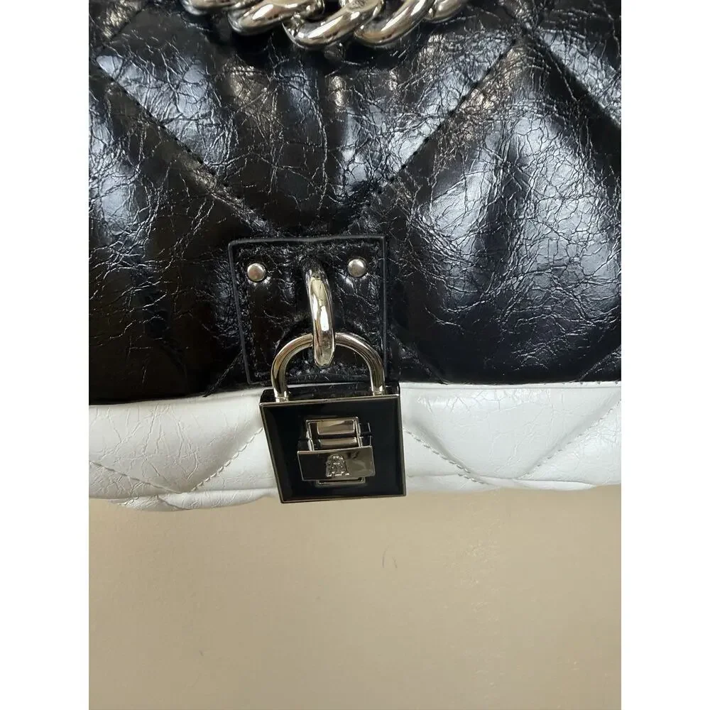 Steve Madden Women Bag Quilted Old Money Crossbody Black & White